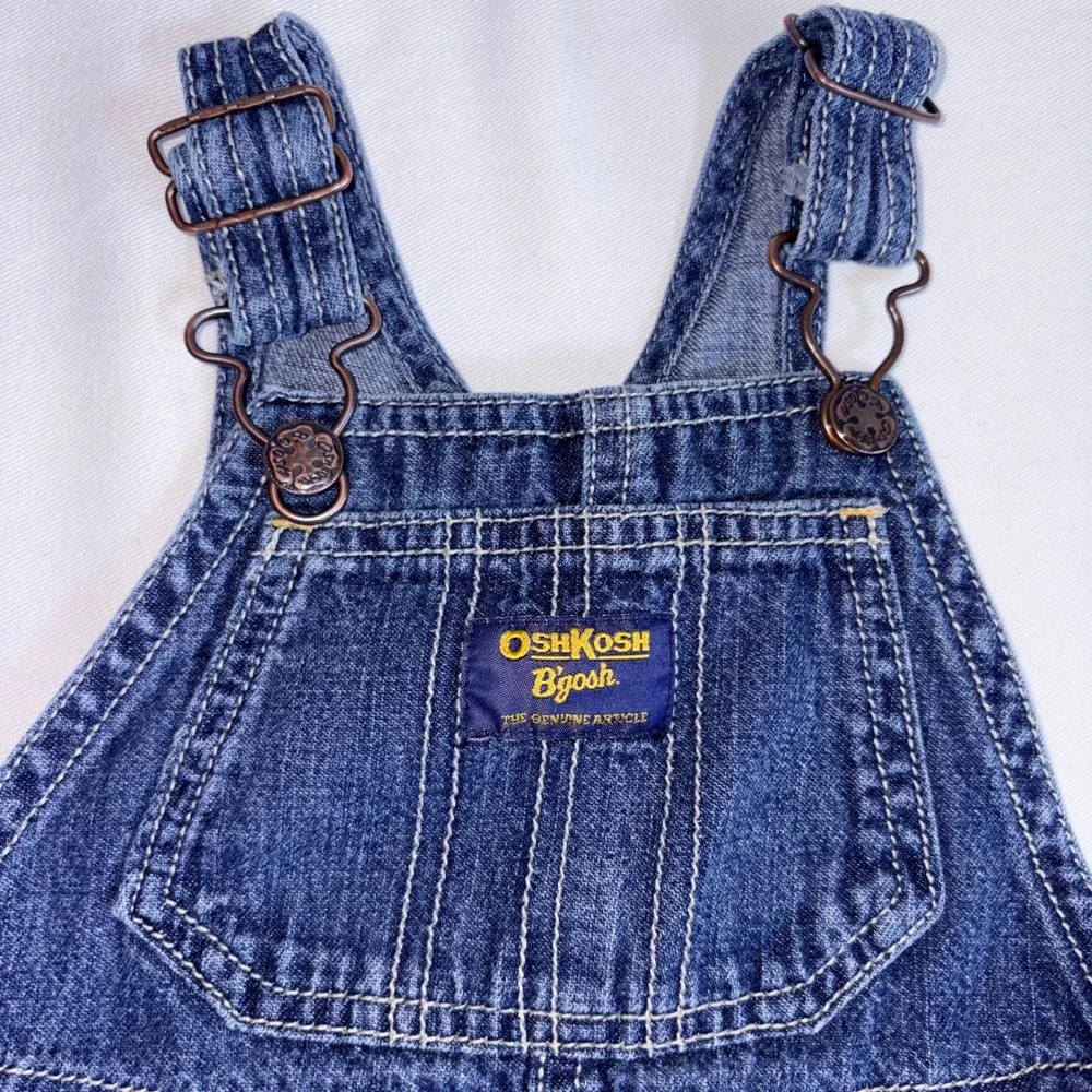 OshKosh B'gosh Denim Shortalls 18 Months Blue good Vestbak Cargo Pockets